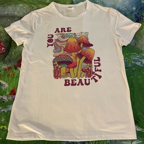 You Are Beautiful Mushroom Tee, White, Large, NWOT, For Bundle Purchases Only - Picture 2 of 6